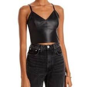 Aqua Black Leather Bralette | Size L